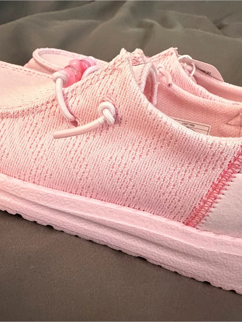 NWT Hey Dude Kids Pink Slip-On Sneakers with Bead Detail Size J3